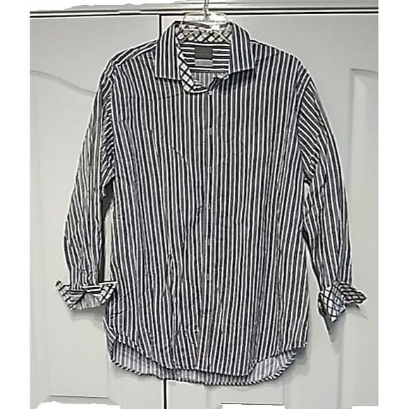 Thomas Dean TD Men's Size XXL Long Sleeve Striped Shirt Button Up Purple Blue - Picture 5 of 13